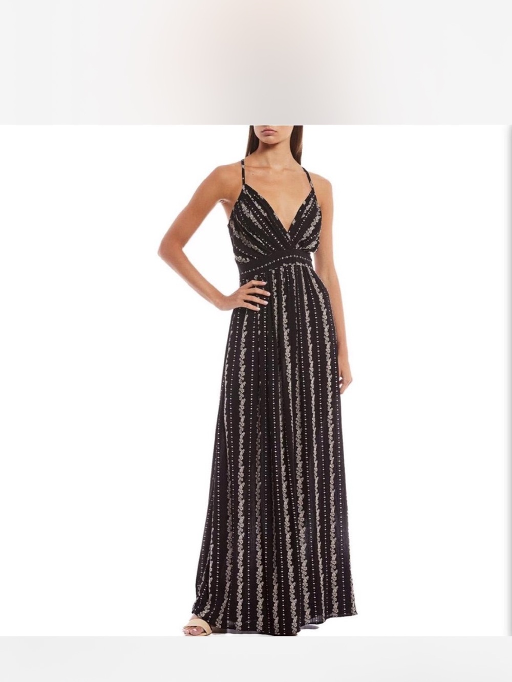 Angie Black Maxi Dress with Silver Stripes